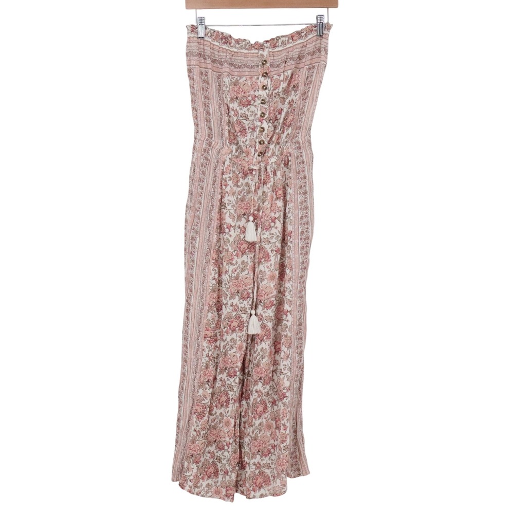 American Eagle Jumpsuit Womens S Strapless Boho Pink Floral Wide Leg Excellent